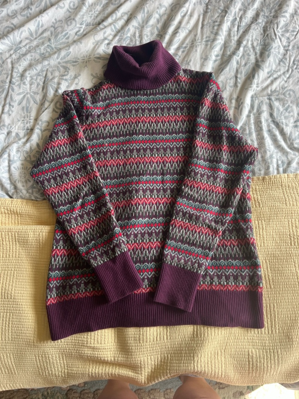Vintage L.L. Bean Fair Isle Turtleneck Sweater Size M | Cotton Cashmere Blend